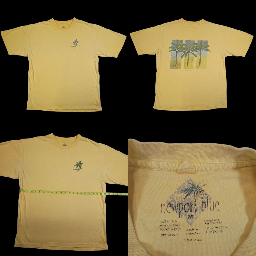 Newport Blue Men's Medium Tee Shirt Beach Scene Yellow Soft